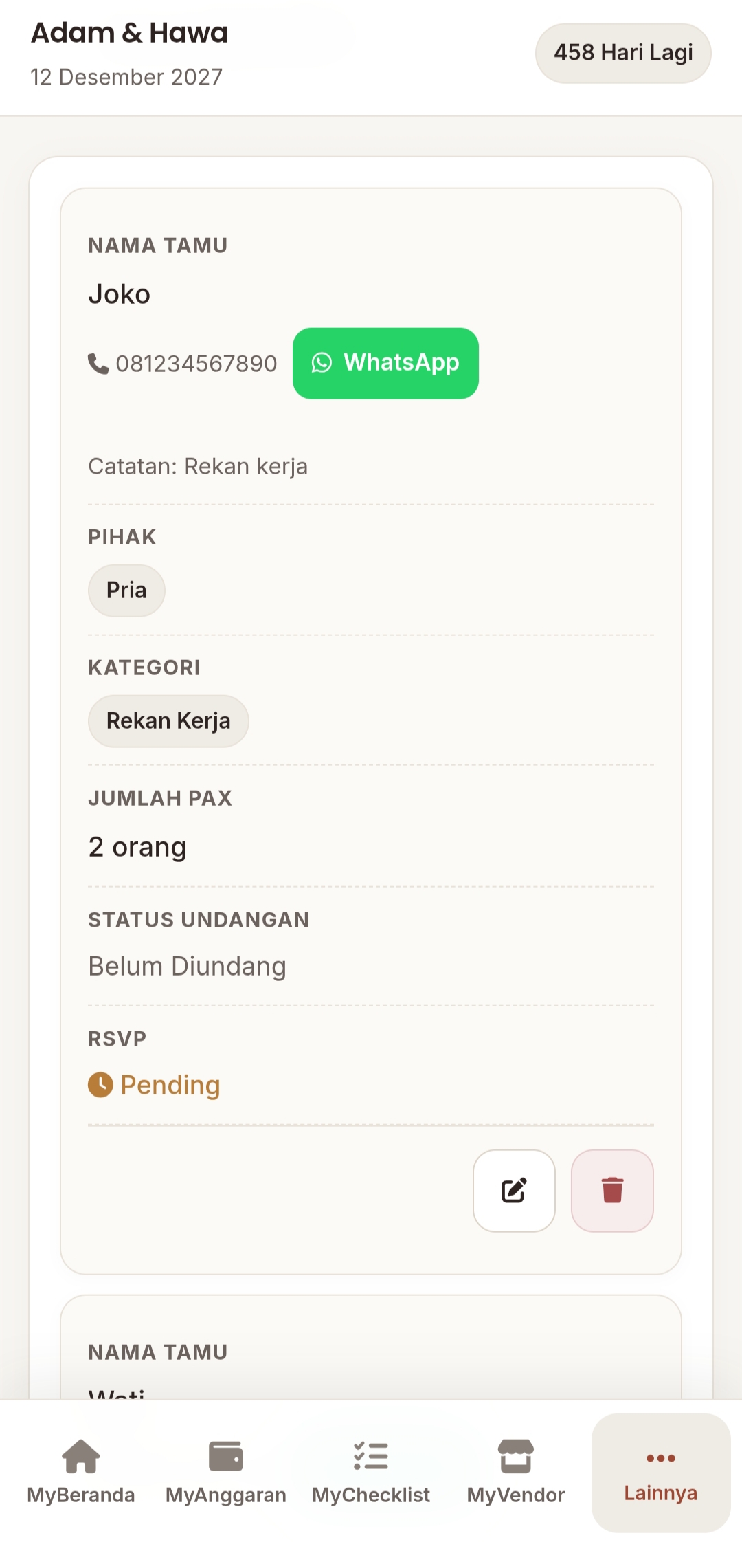 Hasil Input Tamu